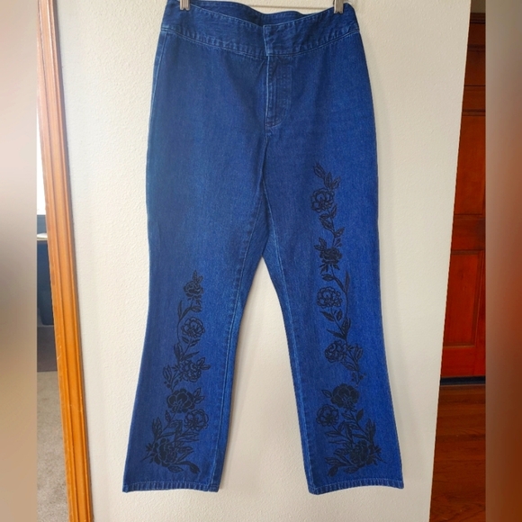 Liz VINTAGE Y2K LIZ CLAIBORNE WOMENS JEANS BLACK VELVET ROSE ACCENTS Size 8P - Picture 1 of 5